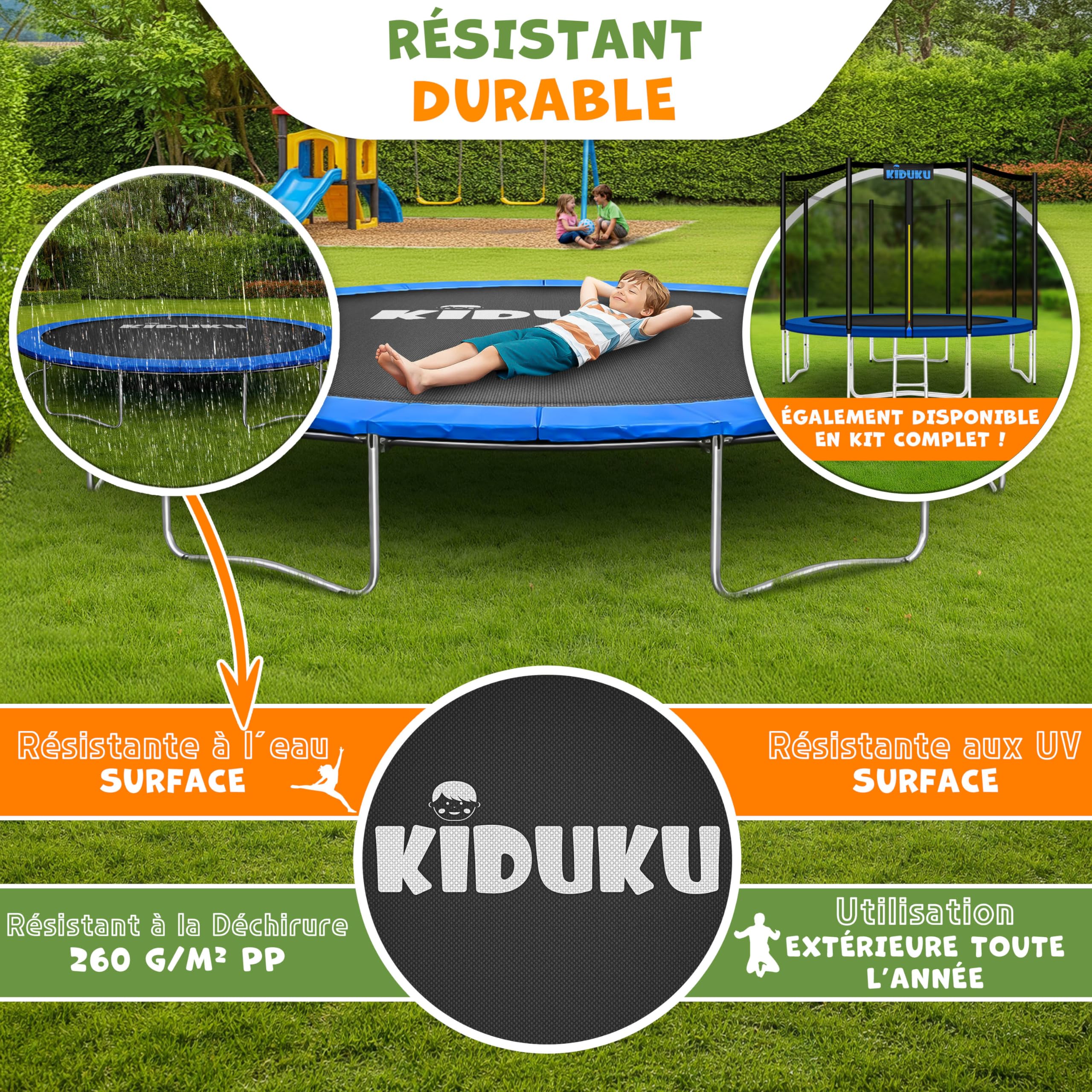 KIDUKU® Tapis de Saut pour Trampoline Ø 244, 305, 366, 427 cm | Tapis de Saut de Rechange 48-96 Oeillets | Résistant aux UV et aux intempéries | Accessoires de Rechange pour Trampoline de Jardin