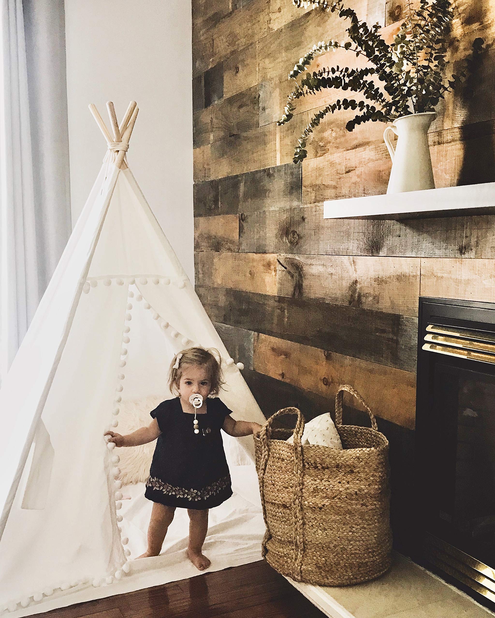Iloveteepee Pompom Teepee with Poles, Floor, Pocket, Flags Banner and Storage Bag