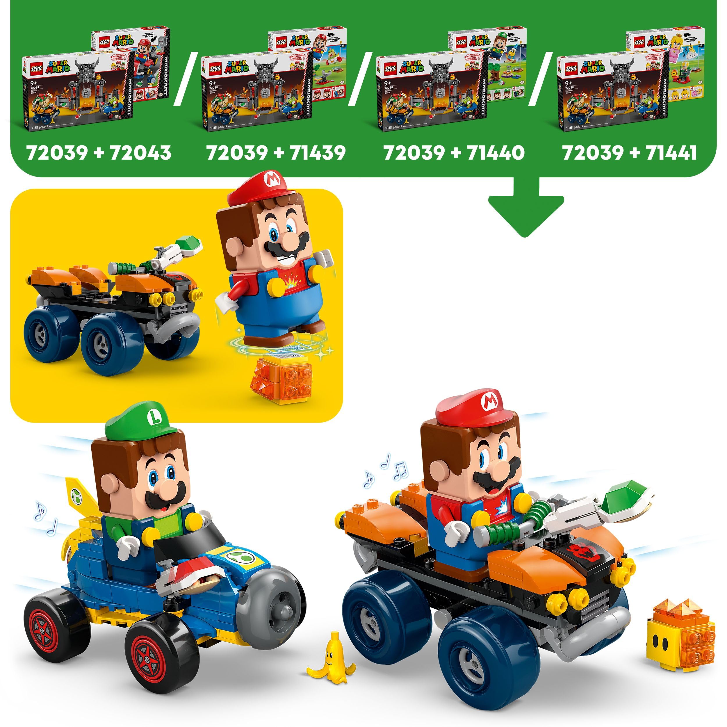 LEGO Super Mario: Mario Kart – Castello di Bowser Giocattolo - Set Interattivo con 2 Macchine e 4 Figure Incluso Yoshi - Regalo da Gaming per Bambini e Bambine da 9 Anni in su - 72039