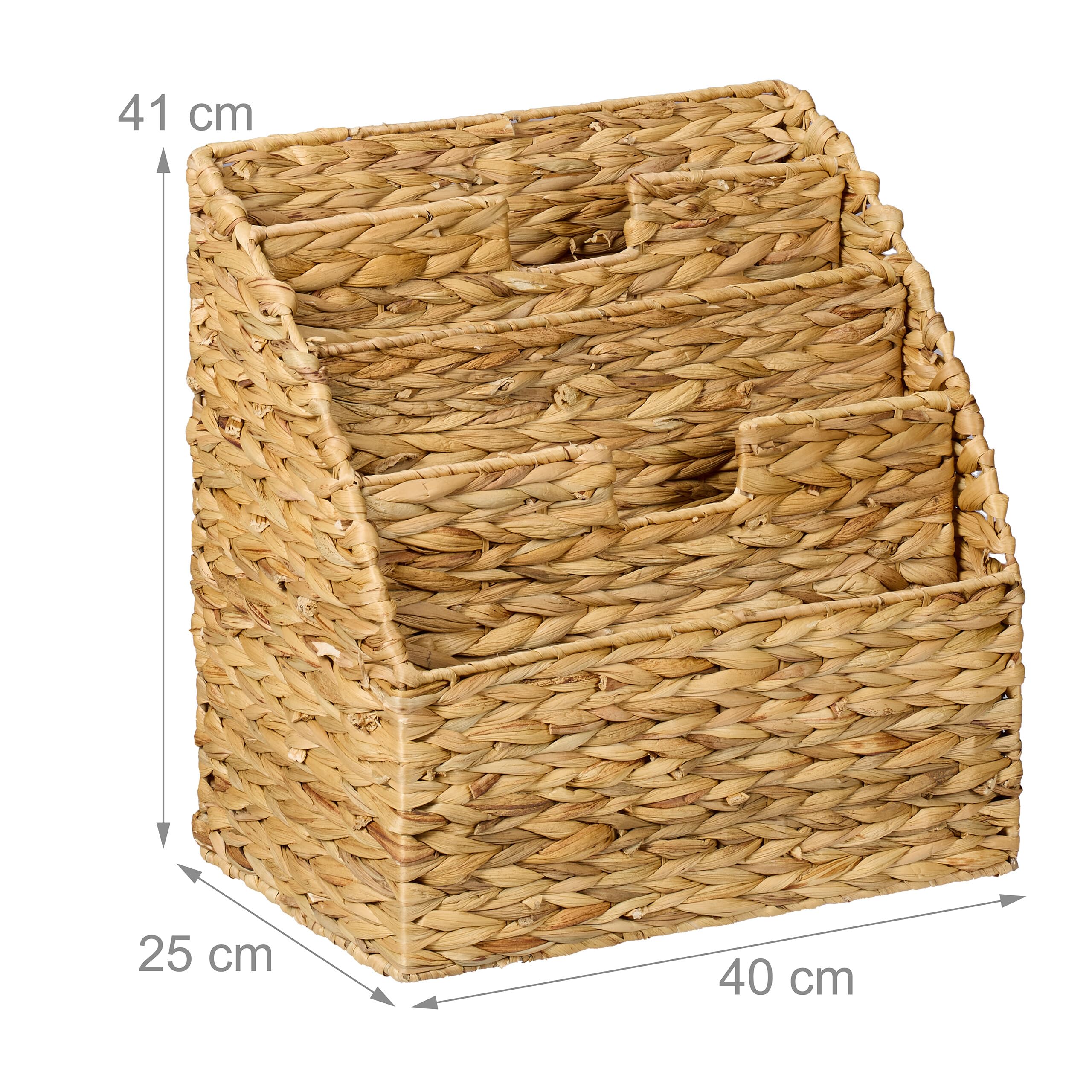 Relaxdays Revistero Suelo Jacinto de Agua Trenzado 34x34x20 cm 4 Compartimentos Natural