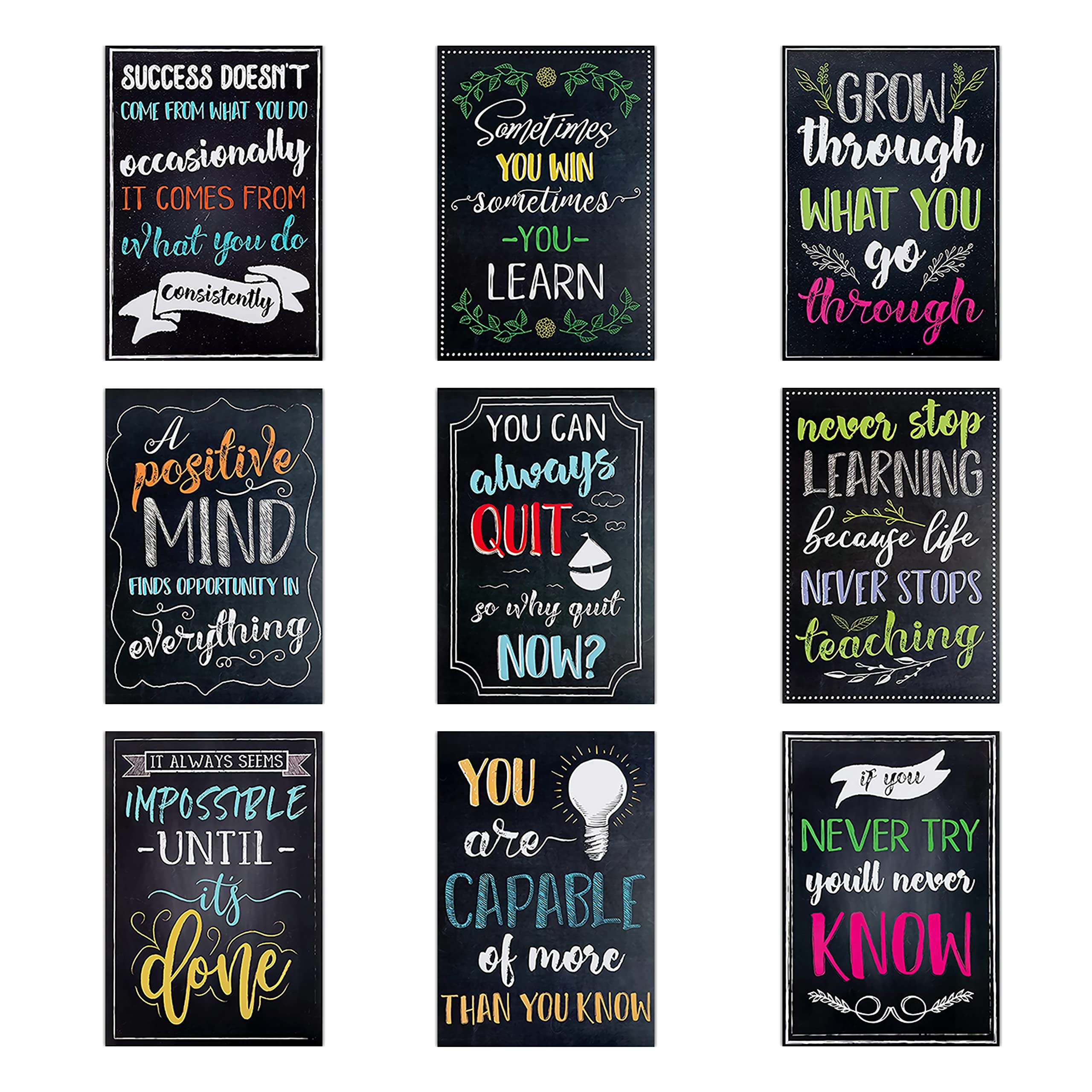 Motivational Posters For Classroom,Motivational Posters For Students,Chalkboard Design,Inspirational Quotes Posters For Students Teachers Classroom Decorations (9 Pack) (frameless)