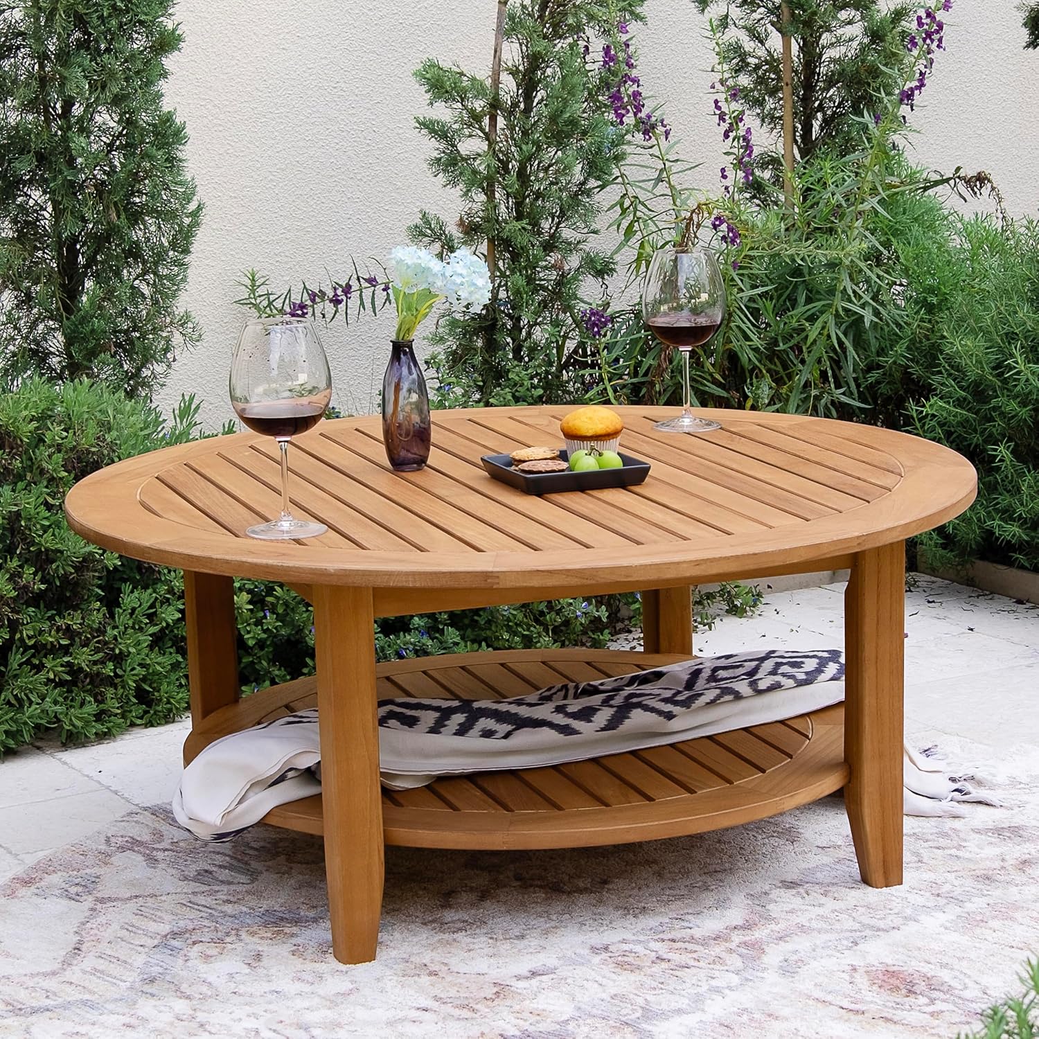 Cambridge Casual Arie Teak Patio Coffee Table, 40-Inch, Natural Teak, 100% Indonesian Teak Wood