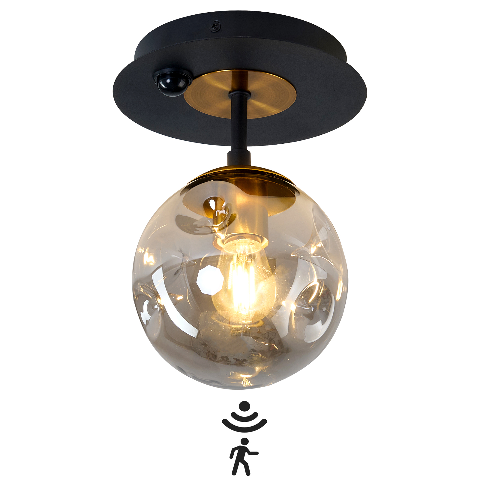 Image of Motion Sensor Light Indoor 1-Light Mini Glass Globe Ceiling Light Fixture Modern Black Semi Flush Mount Light for Hallway Entryway Porch Stairway Closet