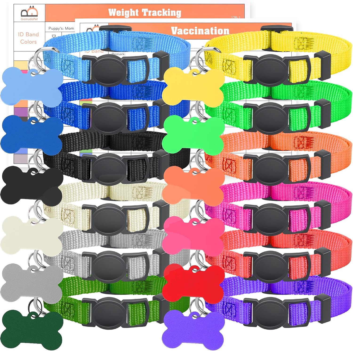 GAMUDA Puppy Collars ID Tags – Super Soft Whelping Puppy ID - Adjustable Breakaway Litter Collars Pups – Assorted Colors Plain &…