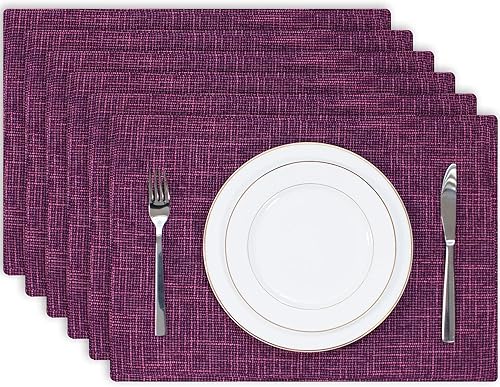 Miniatura 45 de Kevin Textile - Juego de 4 manteles individuales de lino de arpillera navideños, resistentes al calor, lavables, 13 x 19 pulgadas, color burdeos