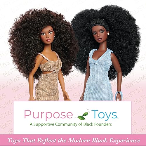 Miniatura 7 de Purpose Toys Naturalistas - Muñeca Grace Fashion de 11.5 pulgadas y accesorios con cabello texturizado 4B, tono de piel marrón medio, juego de