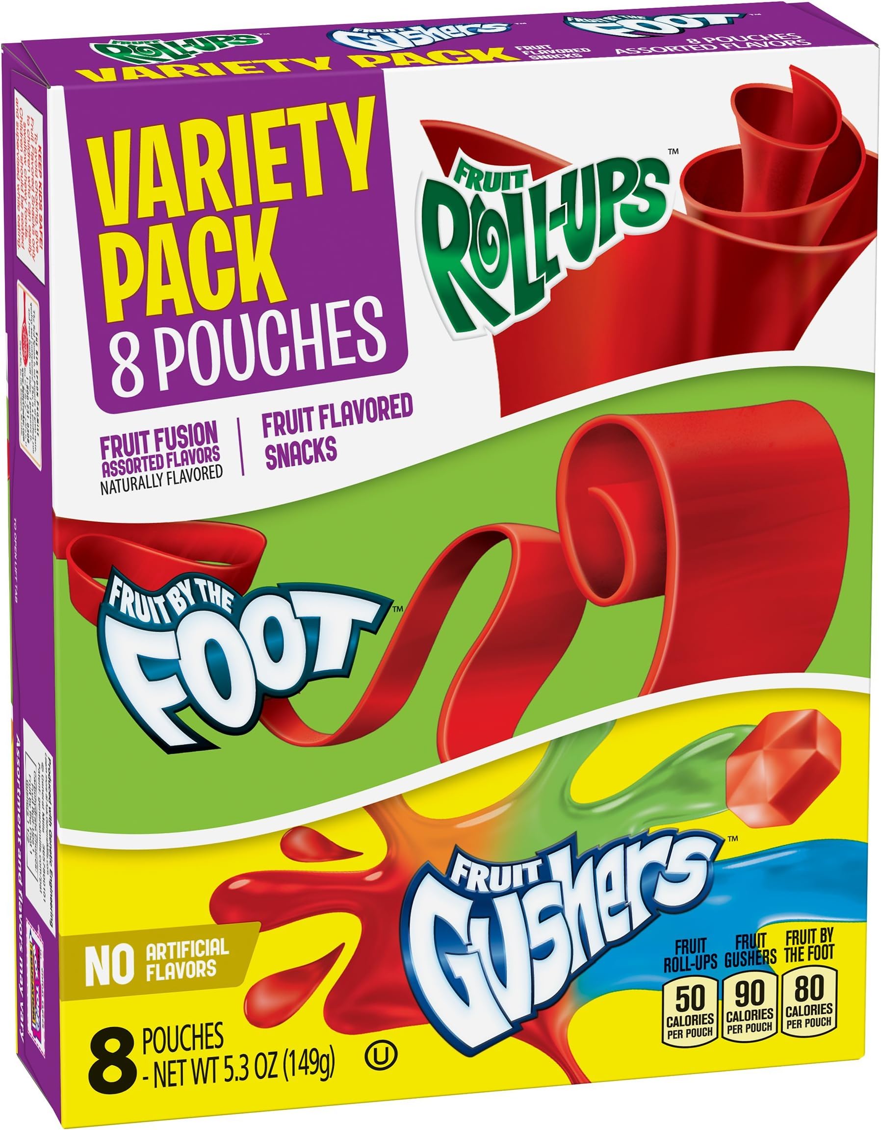 Betty Crocker Fruit Snacks, Fruit Roll-Ups, Fruit by the Foot and Fruit Gushers, Variety Snack Pack, 8 Pouches