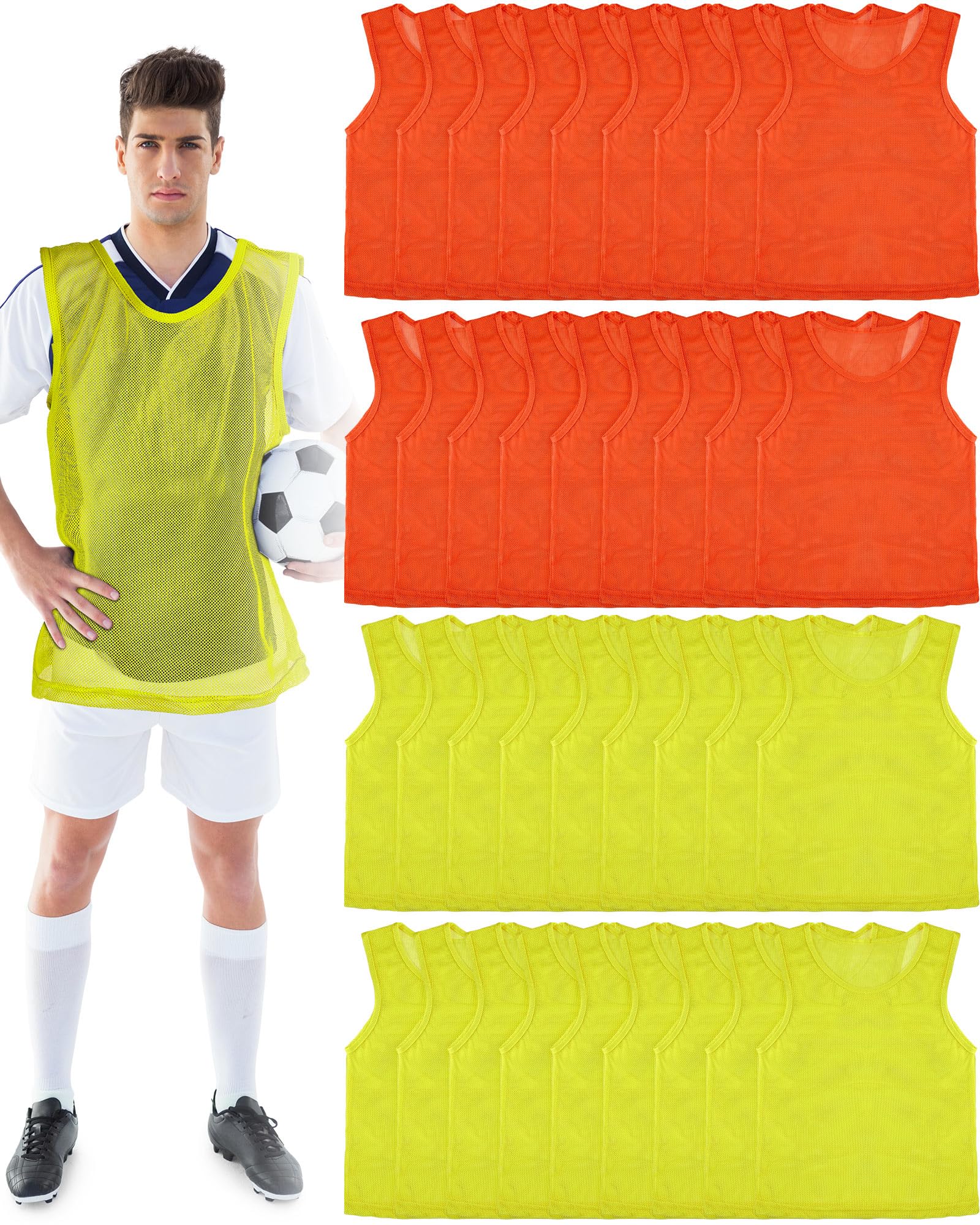 36 Pcs Adult Pinnies Scrimmage Vests Youth Pinnies Team Practice Jerseys for Sports Soccer Football Basketball Practice, Yellow and Orange, about 25 inches/ 64 cm in length, 21 inches/ 54 cm in width-picture-22