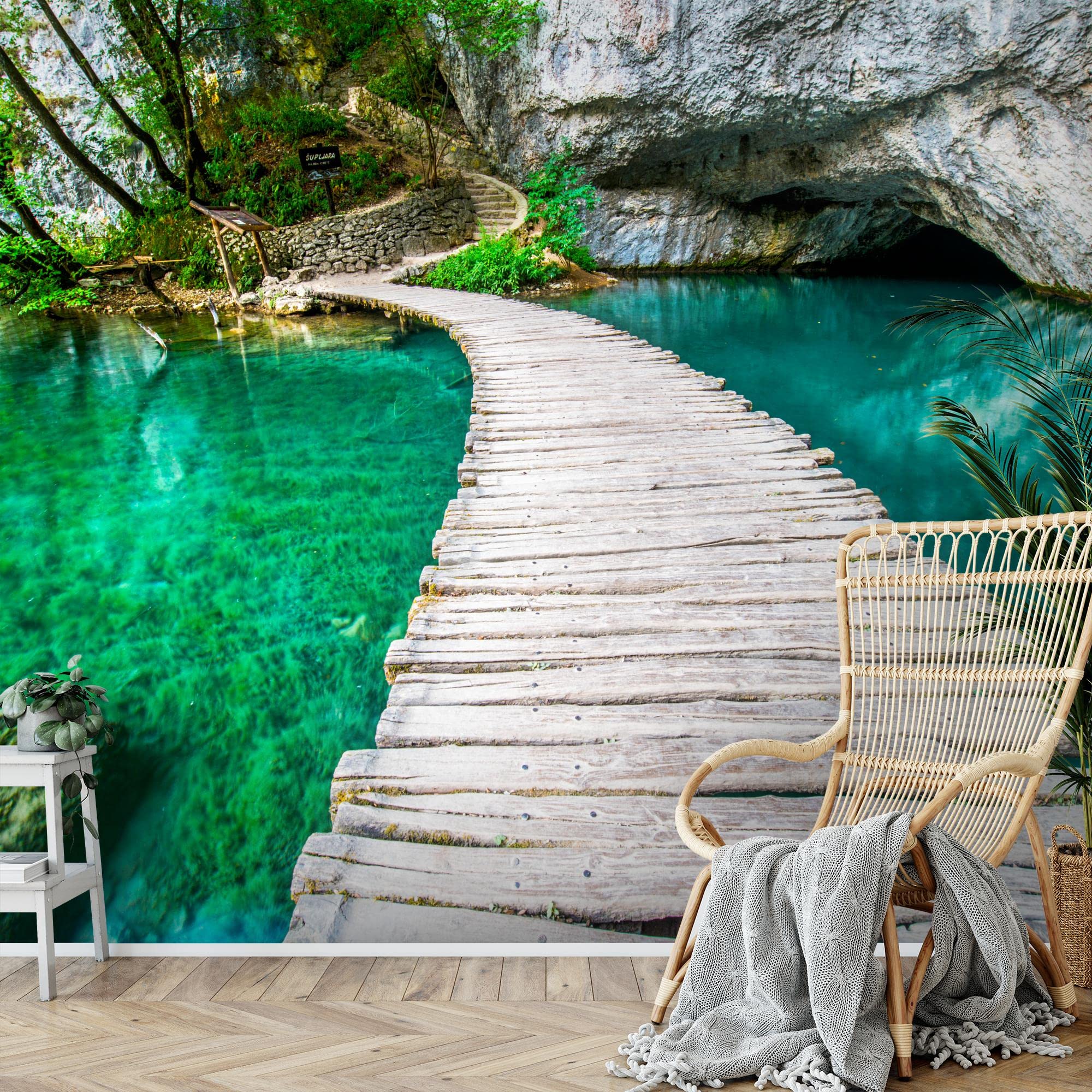 Runa Art Tableau Decoration Murale Cascade Paysage 1 Partie Moderne Toile Non Tissée Salon Salle Montagnes Bleu Vert 603512b