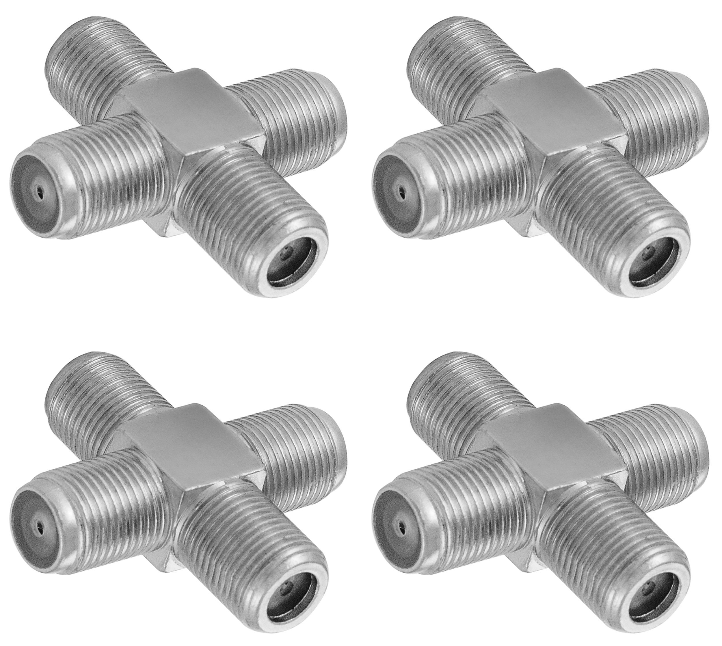 POPPSTAR 4x Sat Coax splitter (4 Ways F-Female) Antenna Splitter Adapter for coaxial cable antenna cable, silver