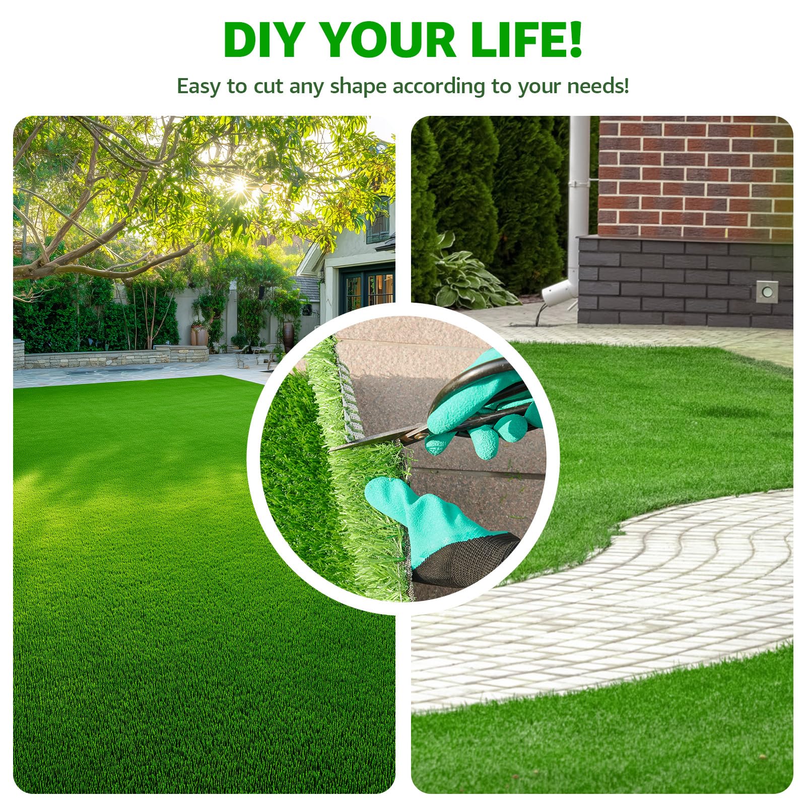 Tappeto in erba artificiale, 1,8 x 3 m, tappetino sintetico per cani, riutilizzabile, con fori di drenaggio, per addestramento al vasino, per esterni, interni, giardino, balcone, decorazione