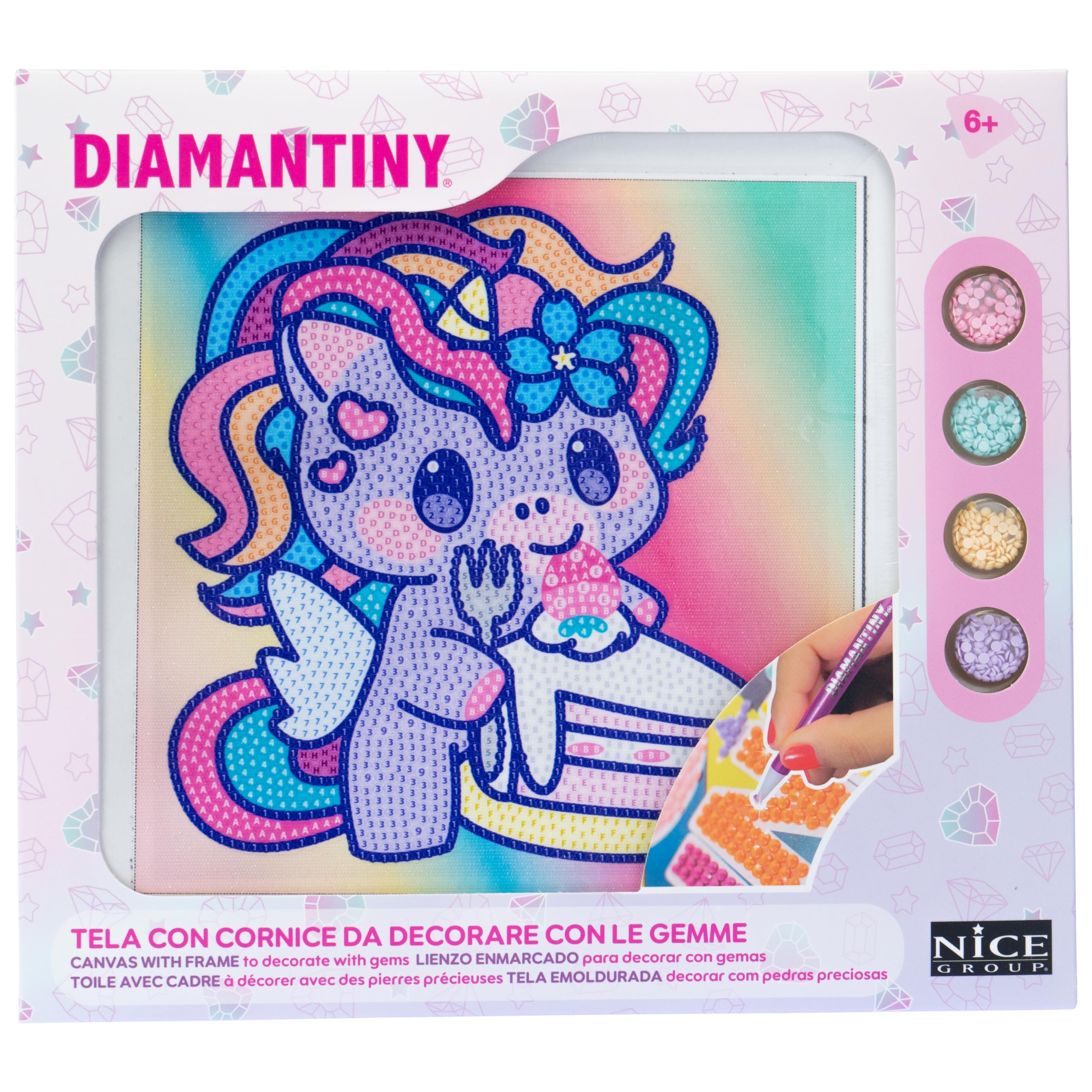DIAMANTINY Design Art Kawaii Unicorno con Torta su Tela, Quadretto, 90037