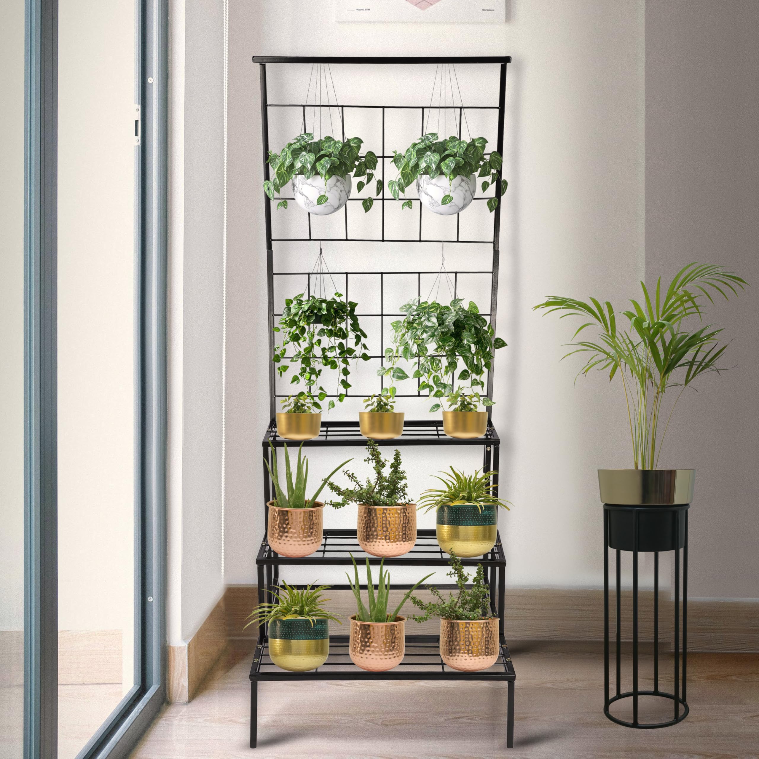 MOREYAJI Plant Stands for Outdoor Balcony, Flower Pot Stand for Indoor Plants, Large Metal Planter Stand for Living Room, home decor, Indoor & Outdoor plants Metal Storage Rack