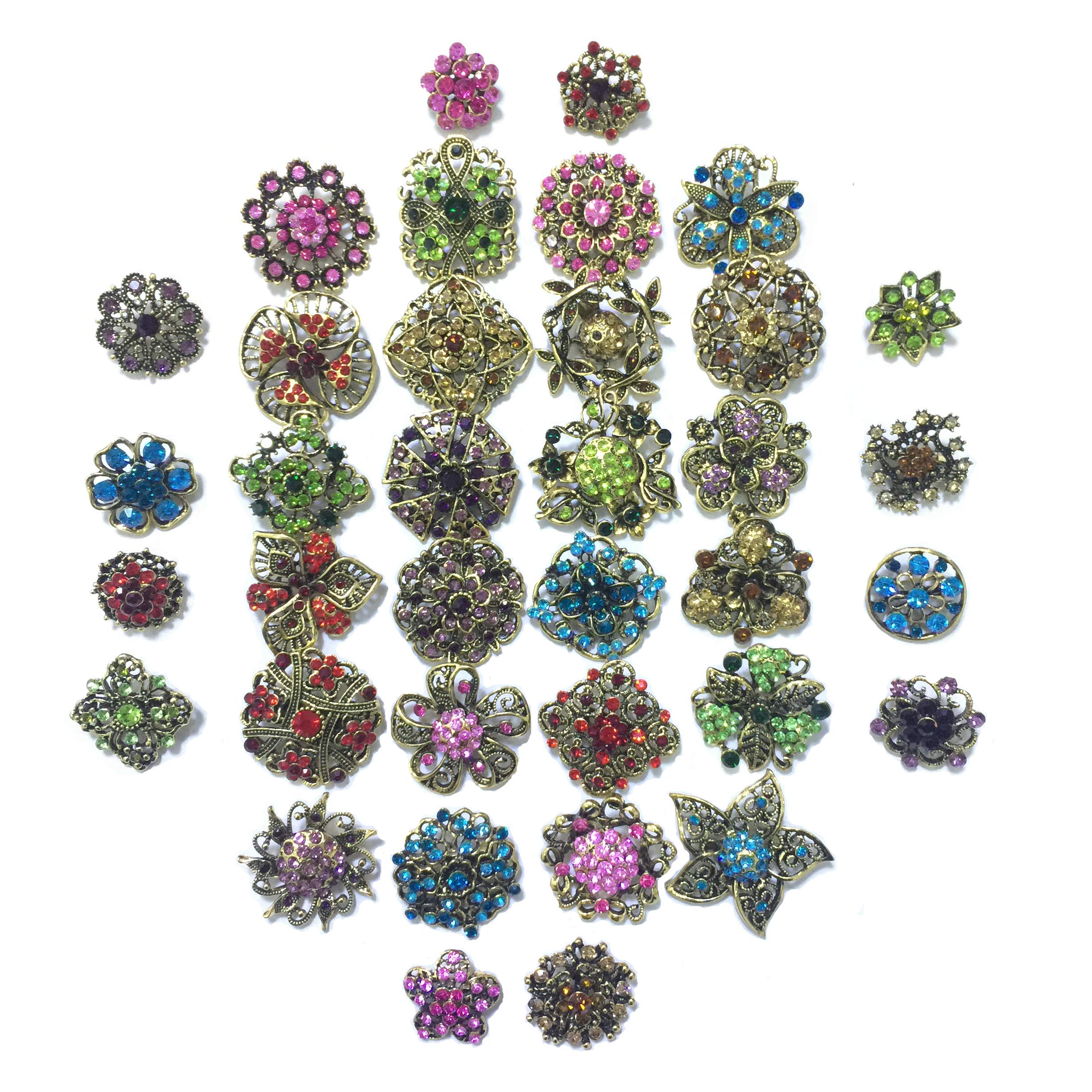 Sponsored Ad - Lot 36pc Crystal Flower Brooches Pins Wholesale for DIY Wedding Bouquet (C)