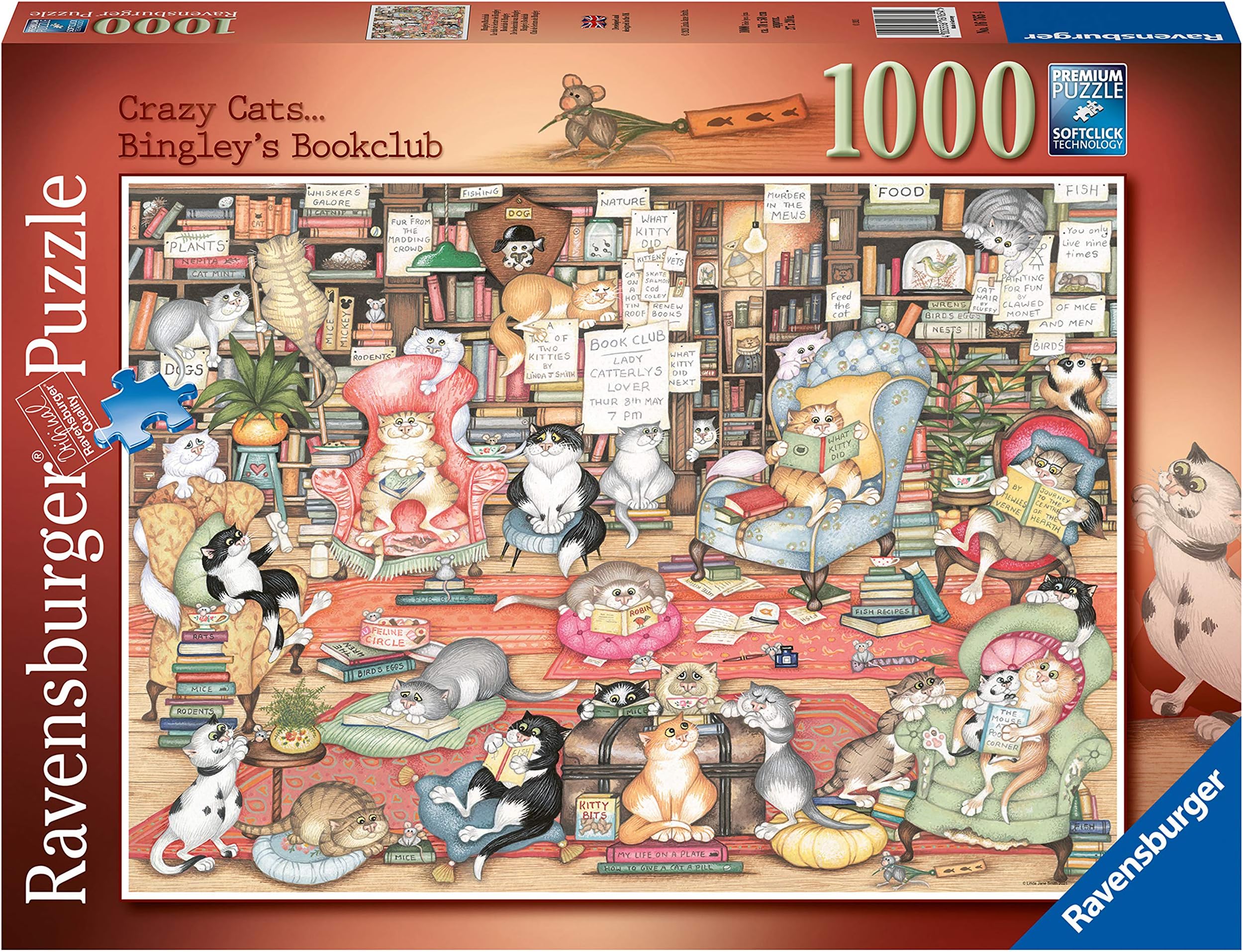 Ravensburger Crazy Cats Bingley’s Bookclub 1000 Piece Jigsaw Puzzle for Adults & Kids Age 12 Years Up