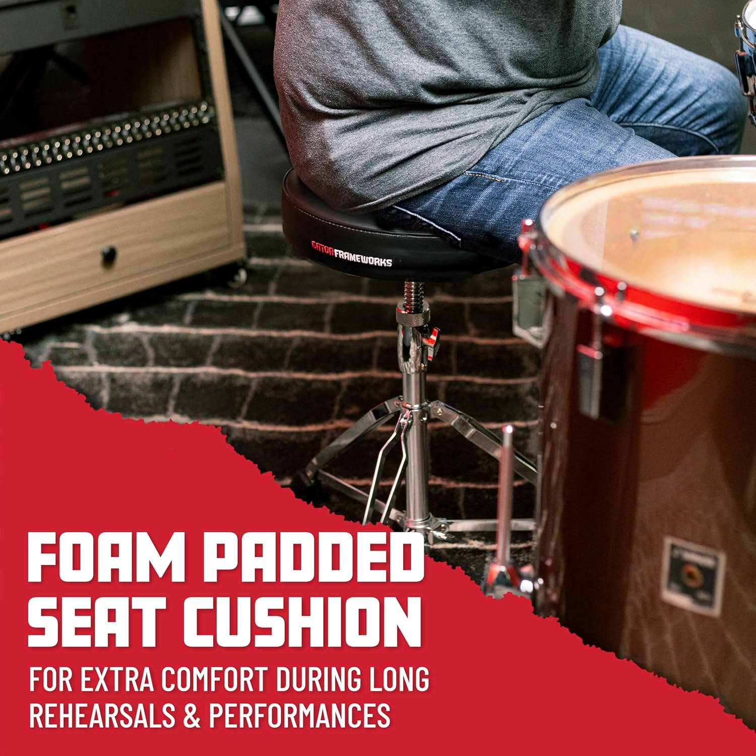 Gator Frameworks Universal Round-Top Drum Throne with Spindle Adjustment, 325lb Weight Capacity (GFW-DRUMTHRONE-R)