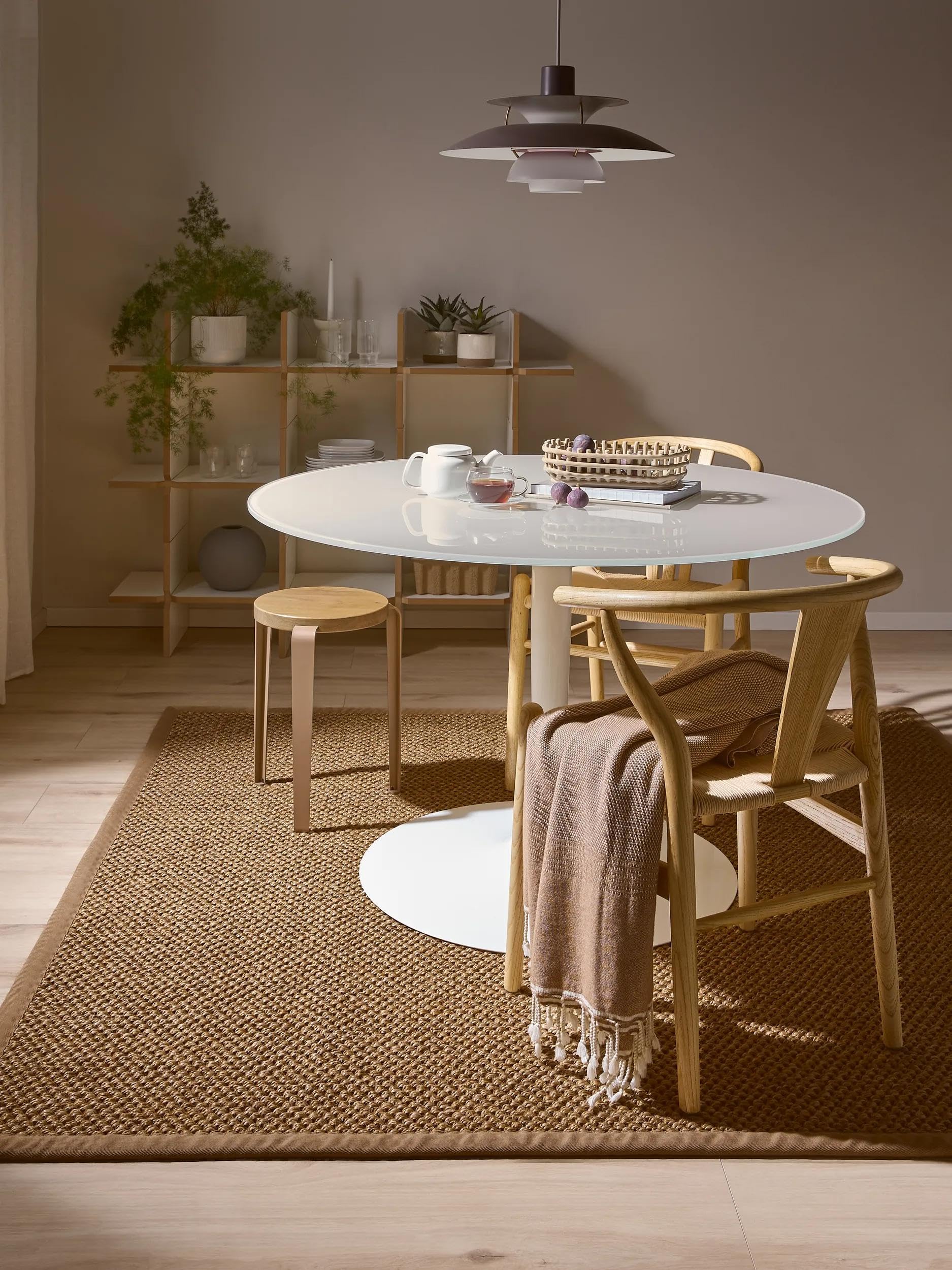 benuta Pure Sisalteppich Greta - Creme 150x150 cm - 100% Sisal - Quadratisch & im Style: Bordüre, Uni, Natural Living, Scandi Living - Pflegeleicht für Wohnzimmer Schlafzimmer