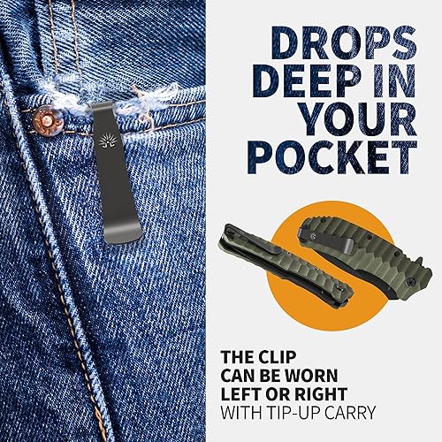 Miniatura 5 de Off-Grid Knives - Rapid Fire Ranger, cuchillo de campamento y caza, hoja de acero Cryo D2 con balanzas de oliva G10 y clip súper profundo,