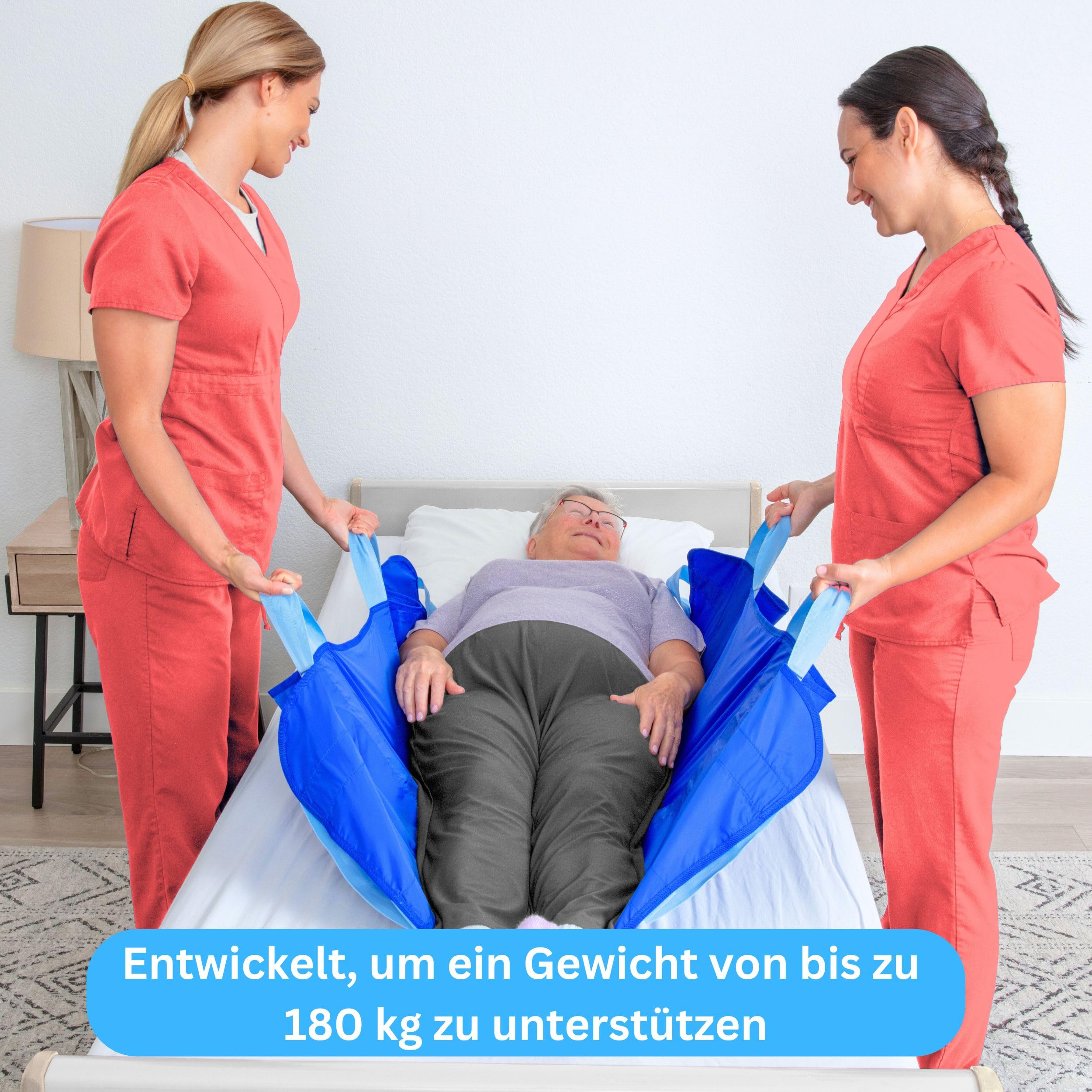 EYRA Patienten-Gleittuch 122×102 cm mit 8 Griffen – Transferlaken & Positionierungshilfe für Pflege, Senioren & Betttransfer – Waschbar, Wiederverwendbar, Belastbar bis 180 kg