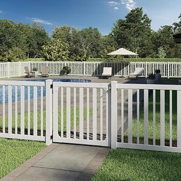 WamBam Sturbridge Yard or Pool Gate, White Vinyl No Dig DIY Kit | 4ftH x 4ftW, 1 Gate, Hardware Included, BL19104