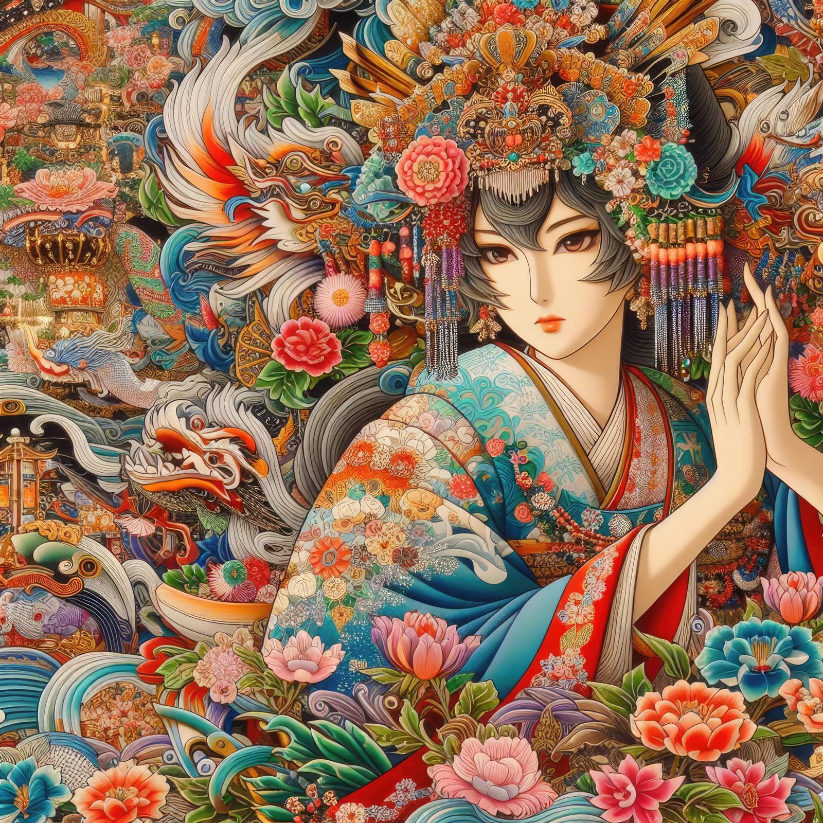 Bullglesup Puzzles for Adults 1024 Pieces, Flower Empress Jigsaw with Poster Letter on Back, Unique Pieces Fit Well No Dust (19.6"x19.6")