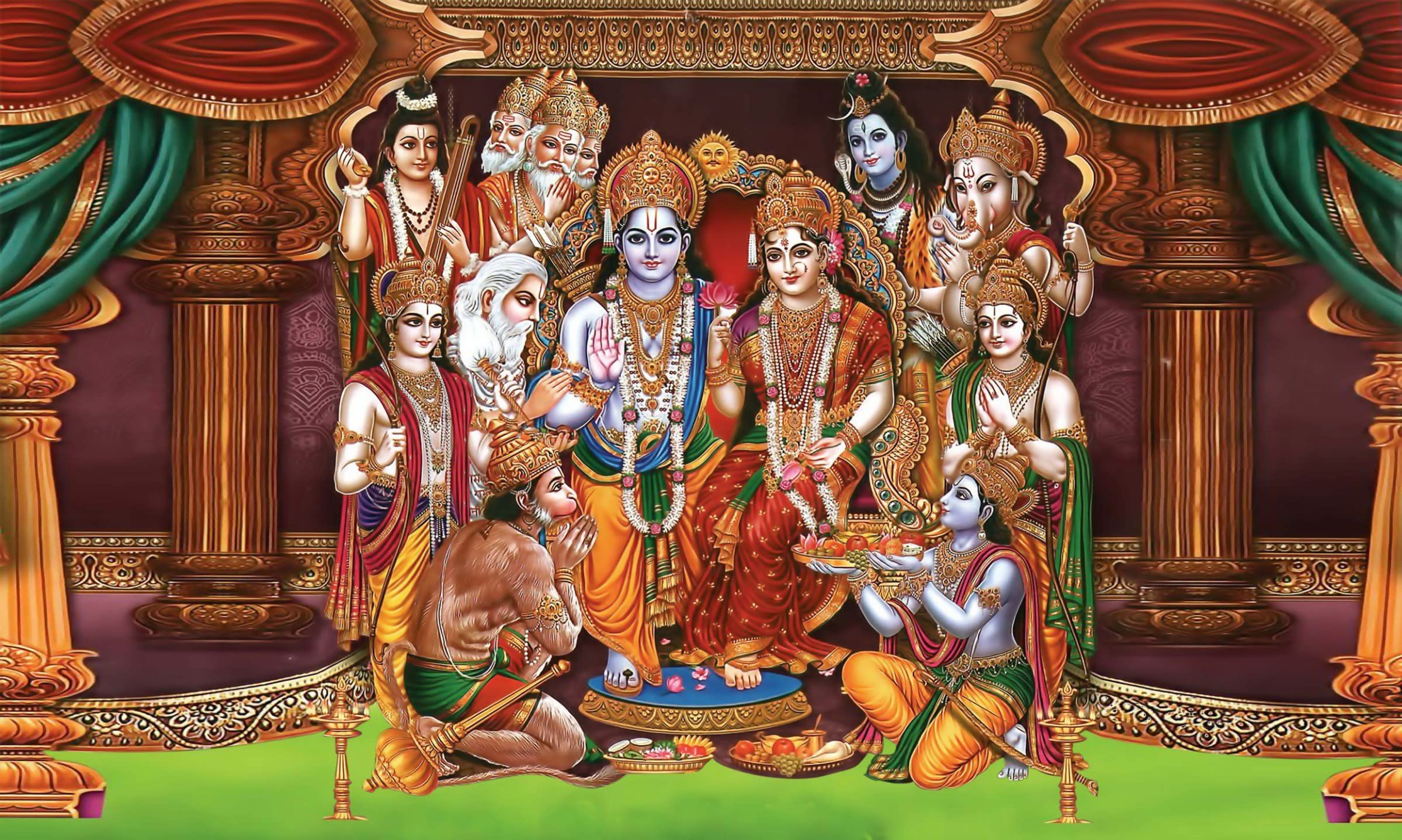 Ashvath Fashion Lord Shree Ram Darbar Design Backdrop Curtain for Decoration Backdrop Cloth for Pooja Decoration Traditional Fabric -Polyester Size-5Feet Height and 8Feet Width(5 * 8)-image-4