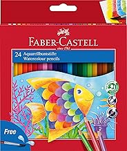 Faber-Castell 114425 Crayons couleur aquarellables Étui de 24 - pinceau inclus