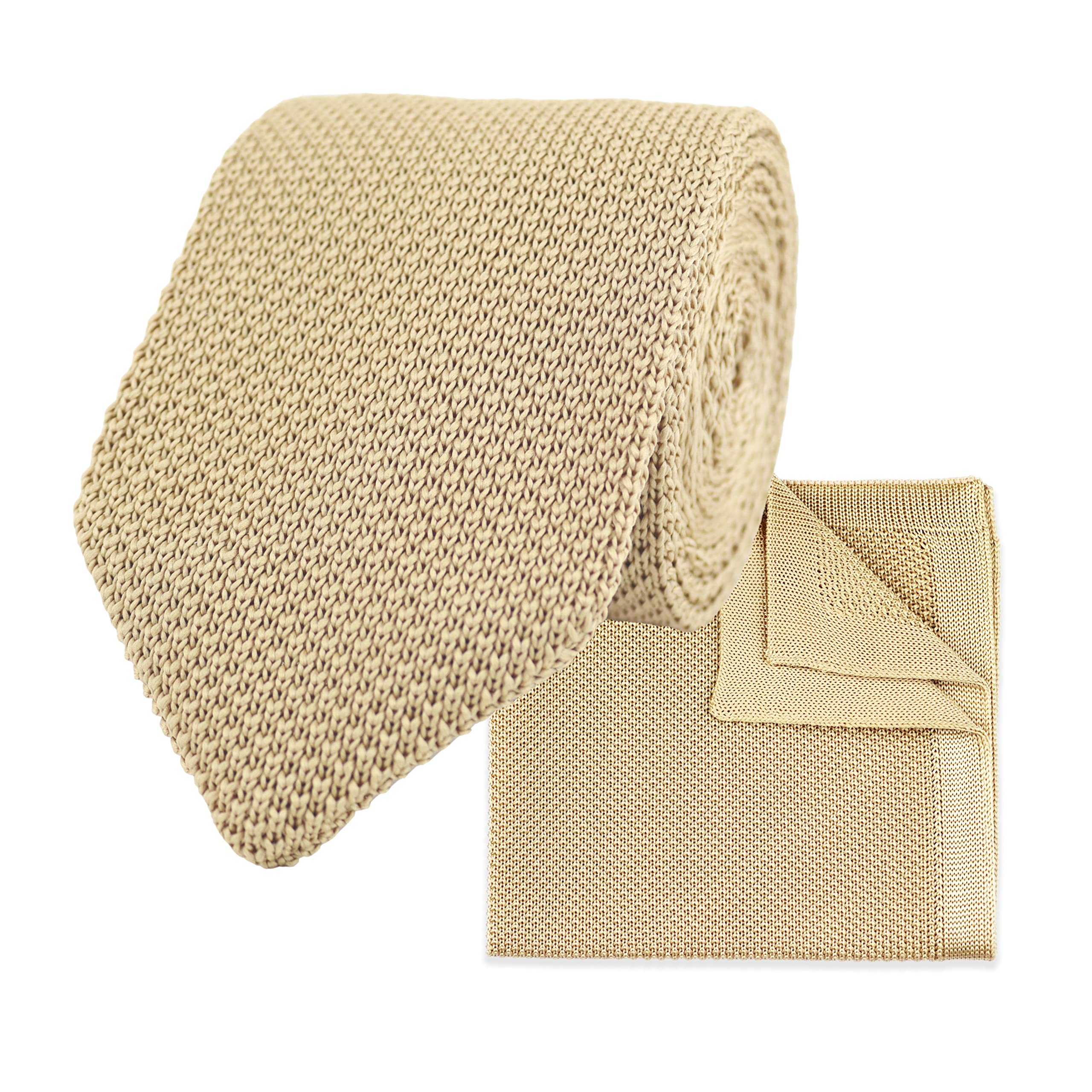 The Gents Lab Men's Beige 100% Polyester Knitted Tie & Pocket Square Sets - Many Colours (Beige)