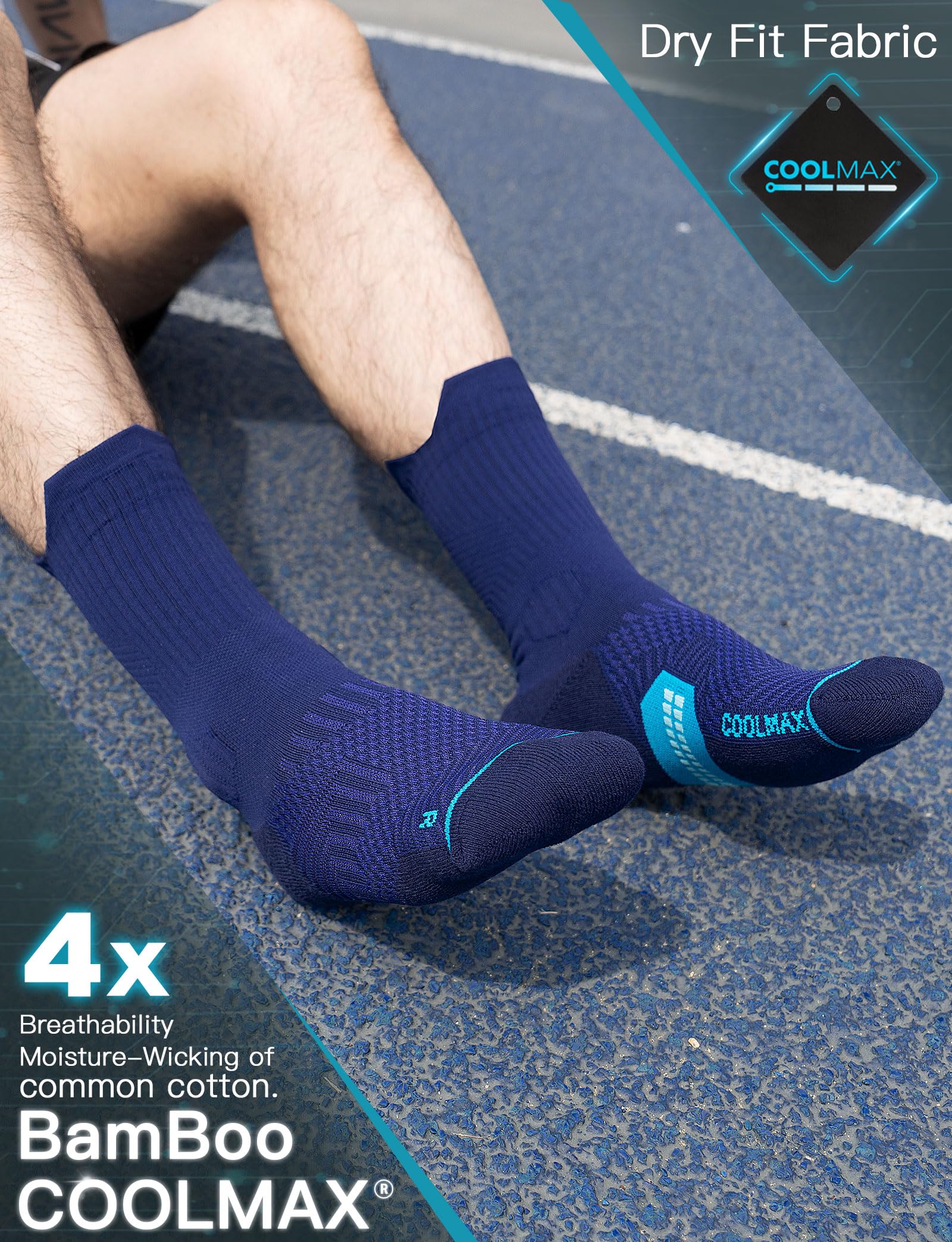 Juclise Coolmax - Calzini da corsa a compressione in viscosa di bambù traspiranti ammortizzati anti-vesciche supporto per arco plantare sport