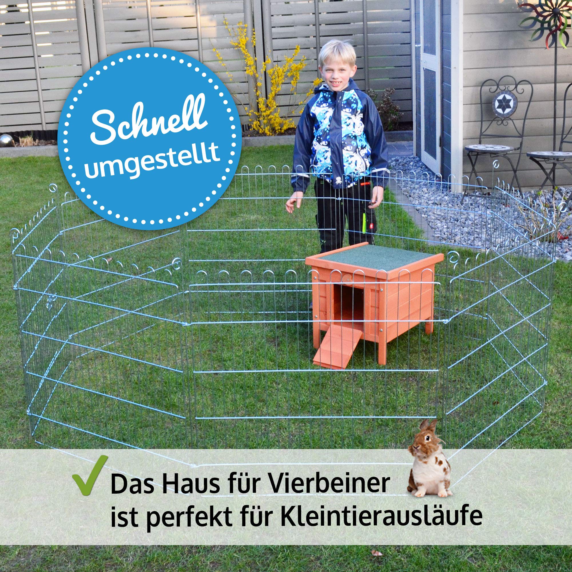 zooprinz großes Kleintierhaus mit klappbarem Dach – perfekt für draußen und drinnen – Besonders einfach umgestellt – Nagerhaus aus Vollholz mit natürlicher Farbe gestrichen - Hasenhaus Kaninchen Haus