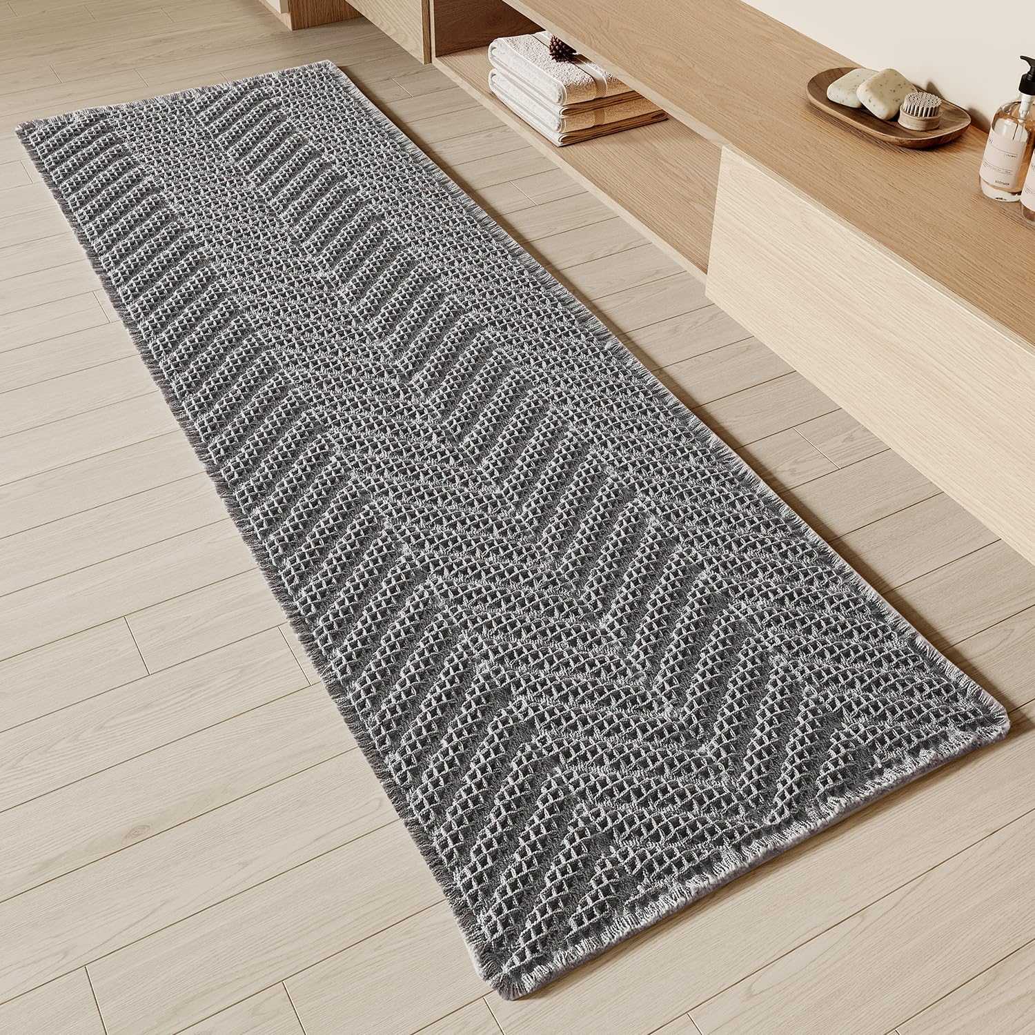 BULULOM Bathroom Runner Rug Super Absorbent Non Slip Long Bath Mat Machine Washable Boho Bathroom Rugs Quick Dry Rug Runners for Hallway Bedroom