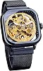FORSINING Automatic Watch Mechanical Watch Gold Men Skeleton Watch Stainless Steel Transparent Dial Royal Flower Movement Engraved, black, 1, GMT1148-2NEW