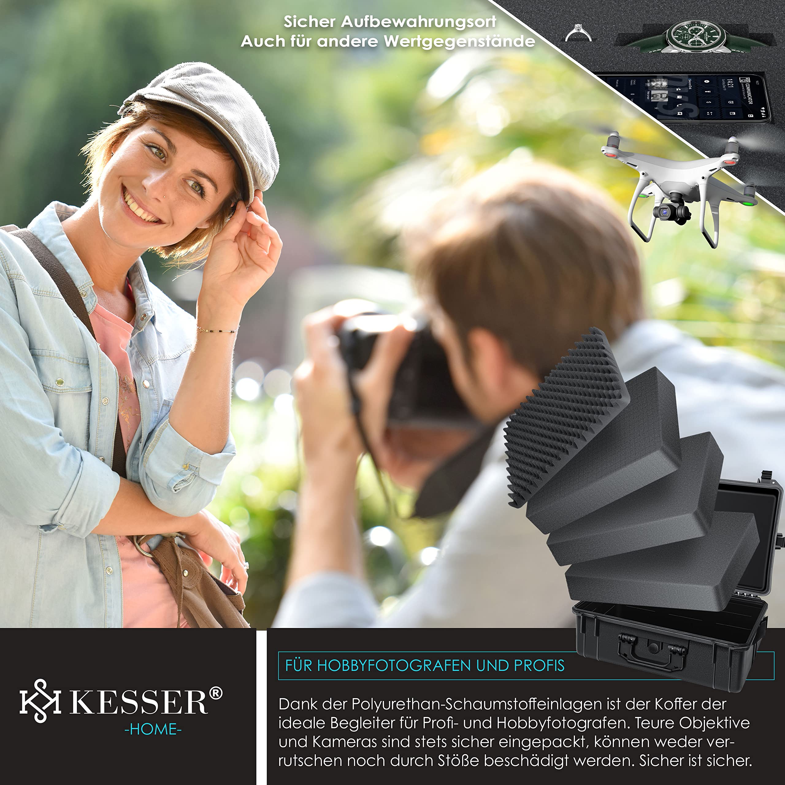KESSER® Valise pour Appareil Photo Mallette de Transport Mallette de Protection caméra Mousse, L