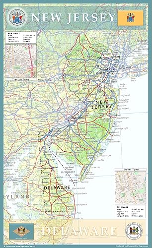 Póster de Nueva Jersey y Delaware, 14.3 x 23.3 pulgadas, papel laminado