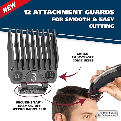 Miniatura 6 de Wahl Modelo 79608 - Kit para cortar pelo de iones de litio inalámbrico kit con cortadora y recortadora recargable con 12 peines guía para cabeza