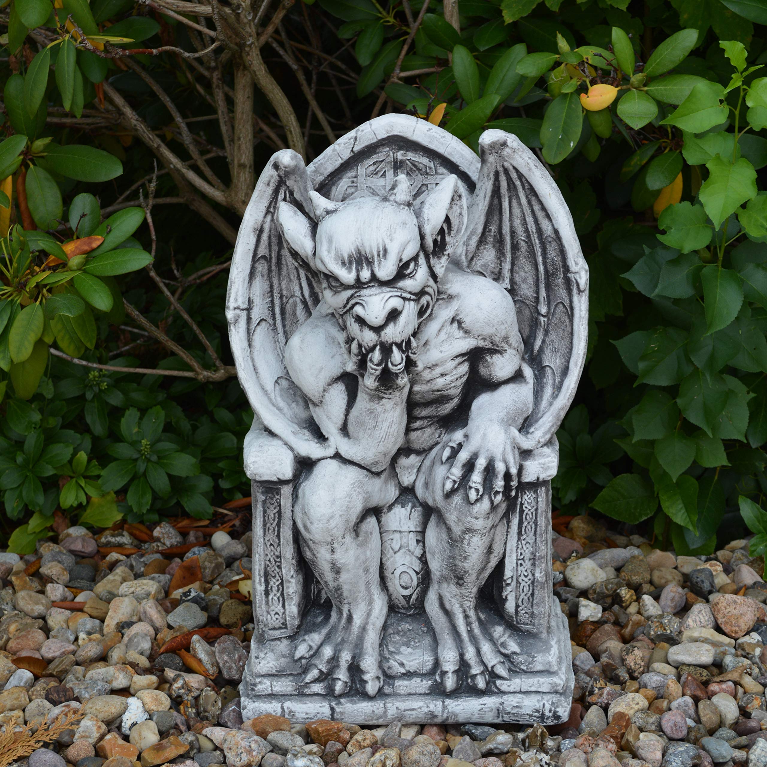 gartendekoparadies.de Gargoyle su Trono Figura Pietra H 47 cm 35 kg Grigio Ghiaccio Antigelo per Esterni