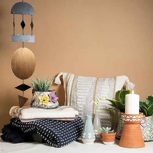 Miniatura 4 de Foreside Home & Garden - Manta de algodón tejida multicolor de 50 x 60 pulgadas con borlas atadas a mano, naranja, blanco