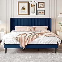 Vista 93 de SHA CERLIN Base de cama de terciopelo tamaño King con cabecera capitoné de canal vertical, plataforma tapizada con listones de madera, no necesita