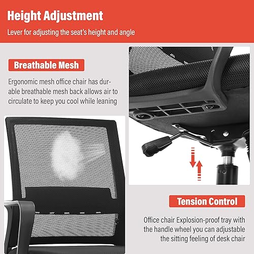 Miniatura 6 de 247 Shop at Home Marvin - Silla de escritorio ergonómica de malla moderna con soporte lumbar y altura ajustable y respaldo, muebles de oficina para