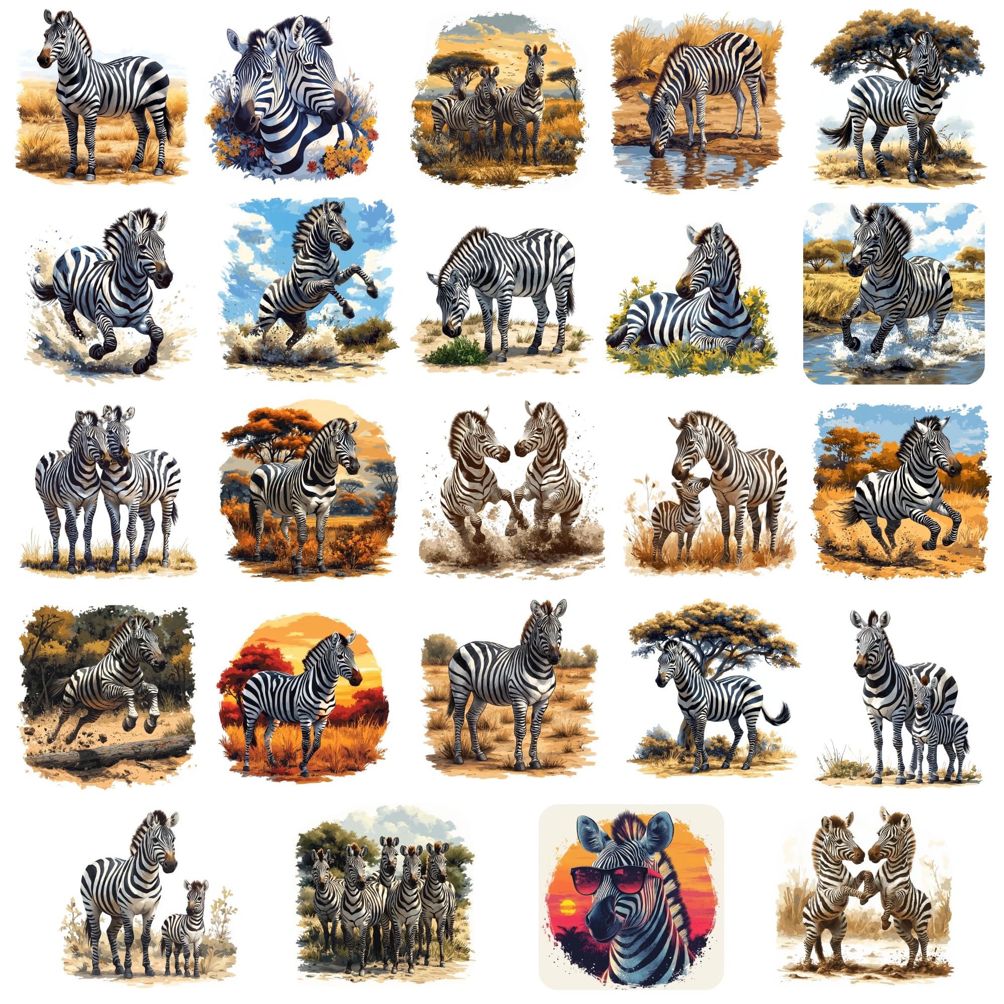 McEtt Zebra Sticker Sheets - Cute African Zebra Safari Stickers for Kids Students Teens - 5 Sheet Pack (120 Pieces) - Birthday Party Favors, Classroom, Laptops, Water Bottles