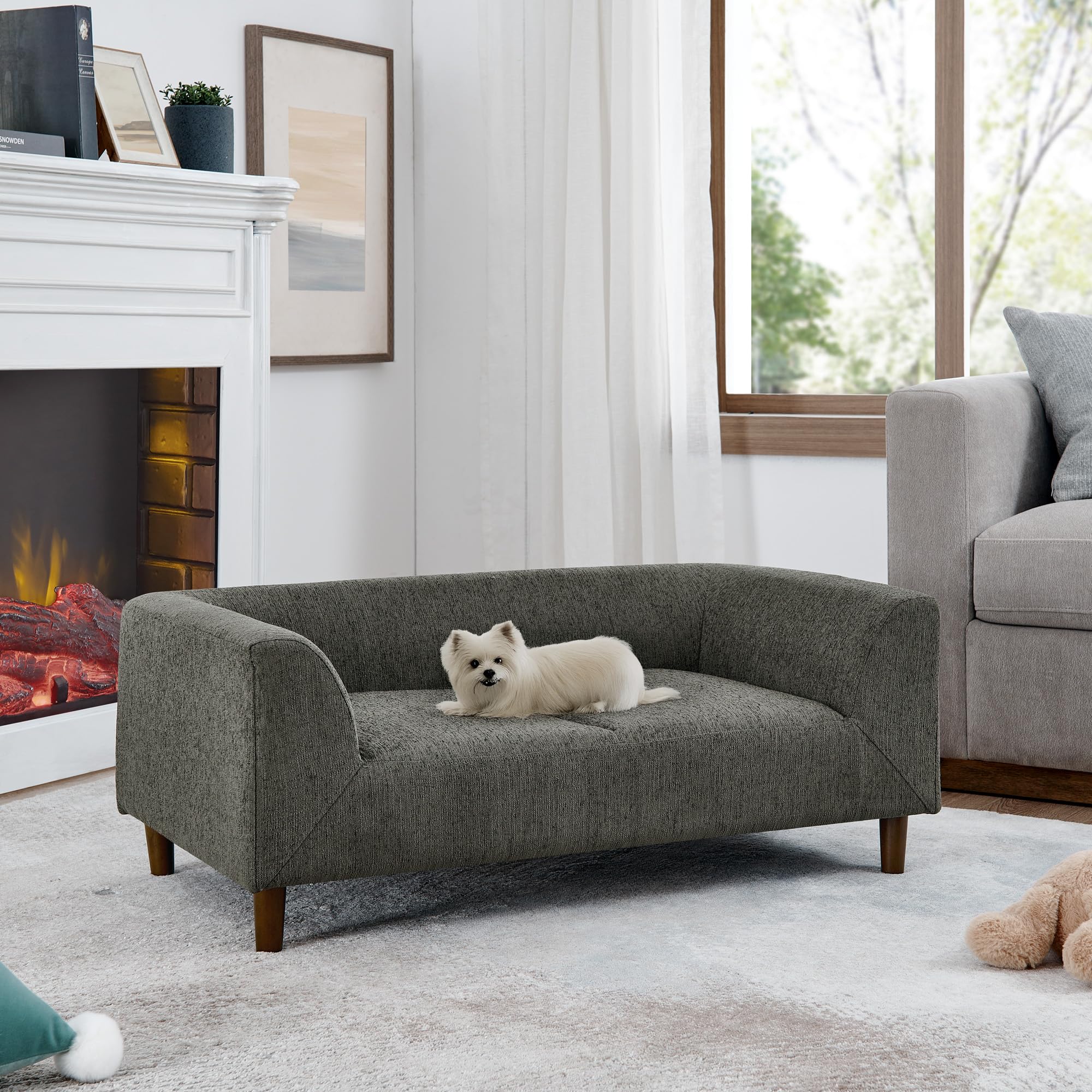 Modern Pet Sofa with Backrest &amp; Armrests for Small to Medium Dogs – Rectangular Dog Couch with Soft Cushion, Short Legs for Stability, Comfortable Furniture-Style Dog Bed (Dark Grey)