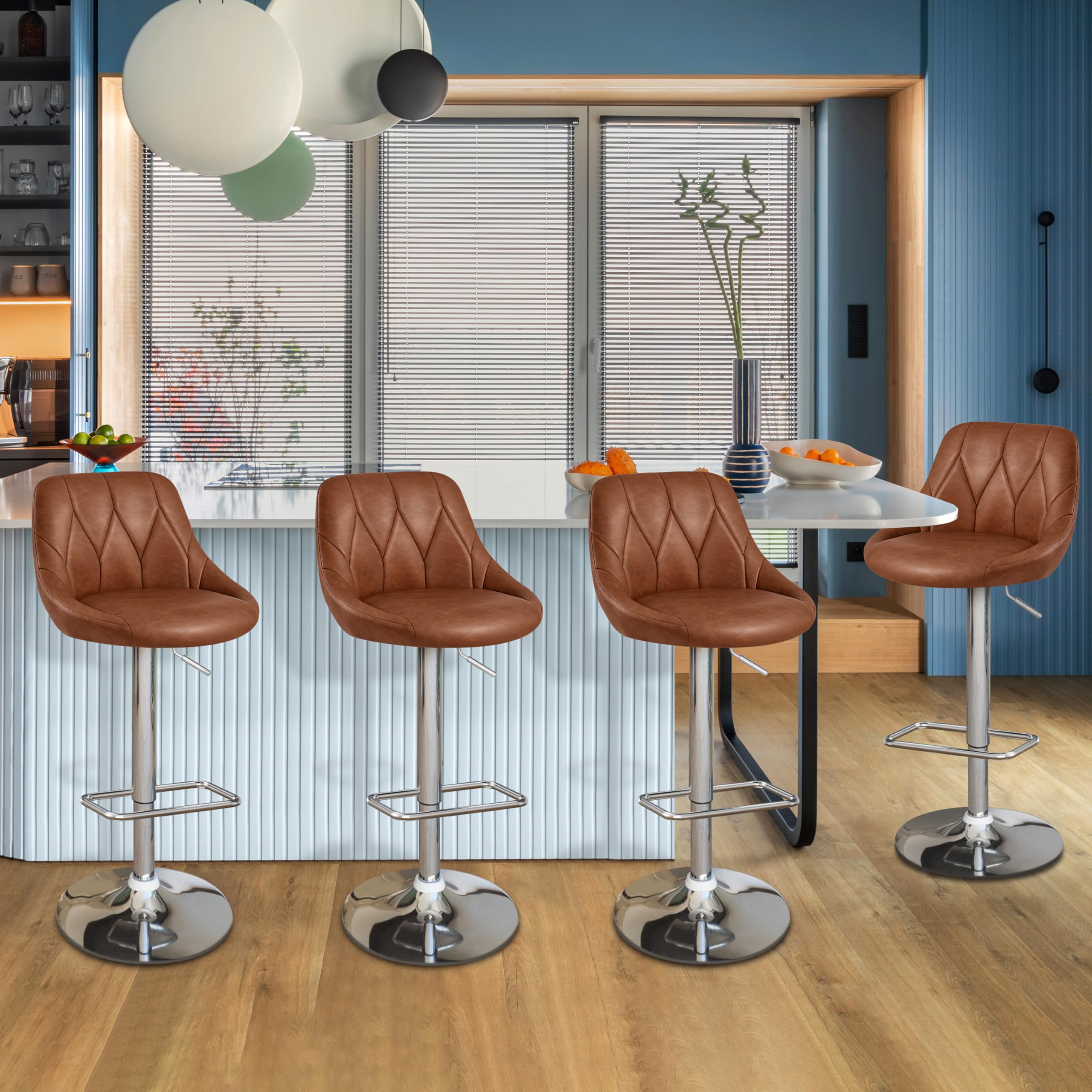 Yaheetech Barhocker 2er Set höhenverstellbarer Barstuhl 360° drehbarer Tresenhocker Polsterhocker mit Kunstleder für Küche/Bar/Salon/Esszimmer, braun