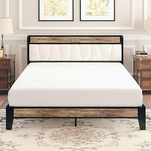 Miniatura 6 de LIKIMIO Base de cama de tamaño matrimonial, cabecero de almacenamiento con estación de carga, sólido y estable, sin ruido, no necesita somier, fácil