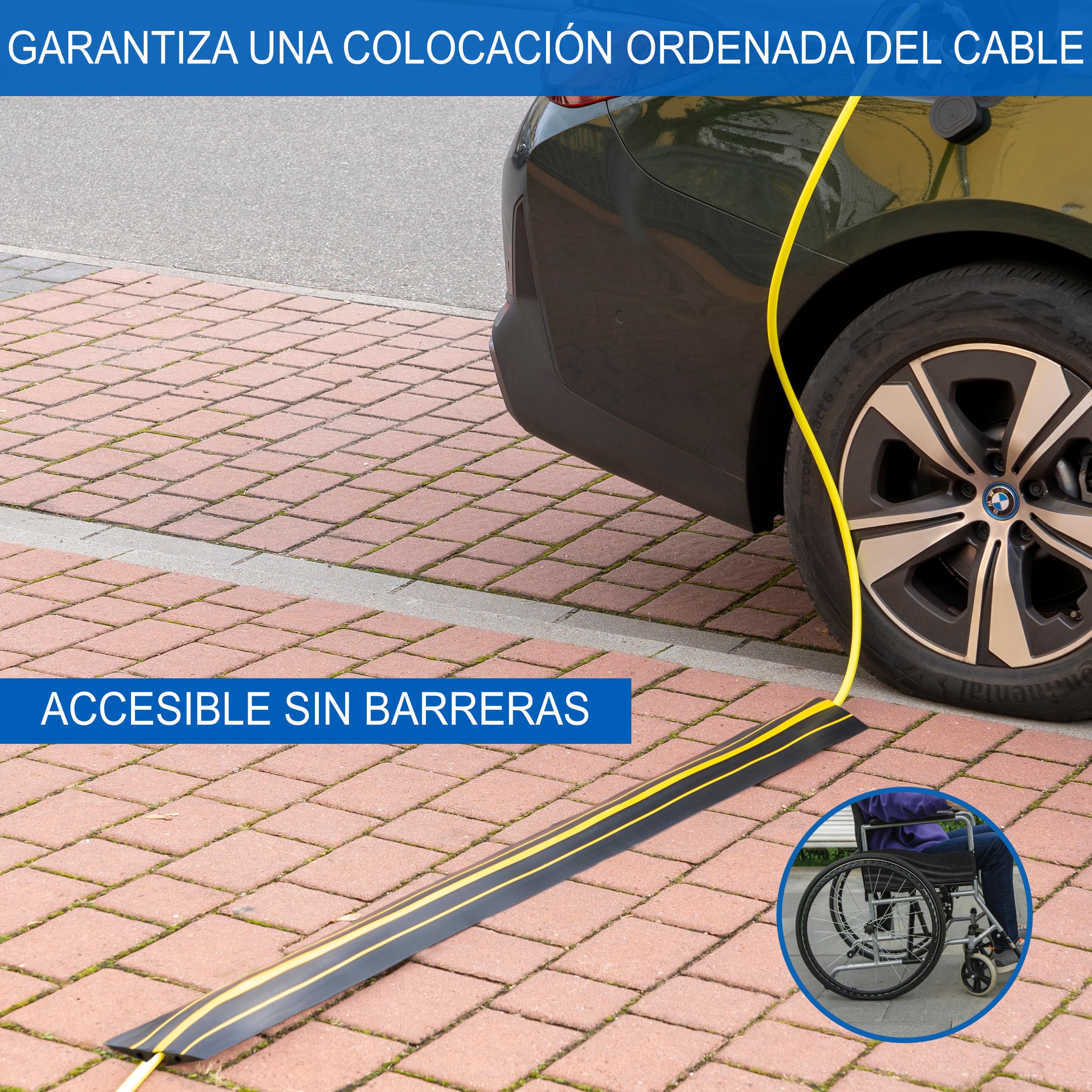 Conducto de Cable 2,5 m, Puente de Cable para Cable de Carga de Coche Eléctrico Tipo 2 - Protección Plana Robusta Contra Tropiezos para Uso Exterior