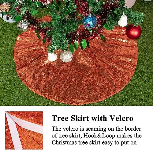 Miniatura 4 de AMZLOKAE Falda de árbol de Navidad de 48 pulgadas, falda de árbol naranja con lentejuelas, falda de árbol de Halloween, falda de árbol de Navidad,