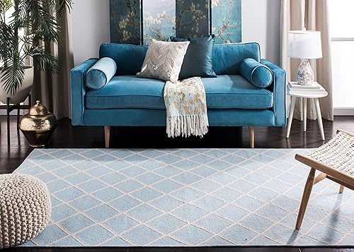 Miniatura 2 de SAFAVIEH Dhurries Collection DHU565B - Alfombra de área de lana de alta calidad hecha a mano de 5 x 8 pies, color azul claromarfil
