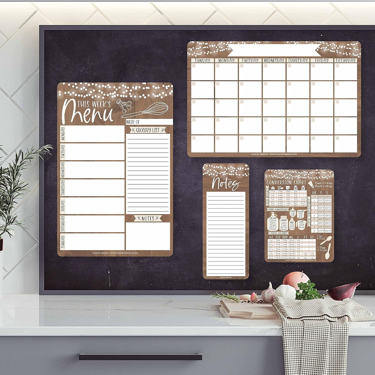 Wood Lights Magnetic Dry Erase Calendar for Fridge and Magnetic Meal Planner for Refrigerator, Weekly Whiteboard Calendar for Wall, Monthly Calendar Dry Erase Board and Meal Planning Magnet for Fridge : Office Products