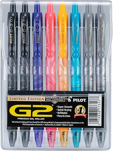 Pilot, G2 Premium - Bolígrafos de gel de punta fina de 0.028 in, colores surtidos, paquete de 8