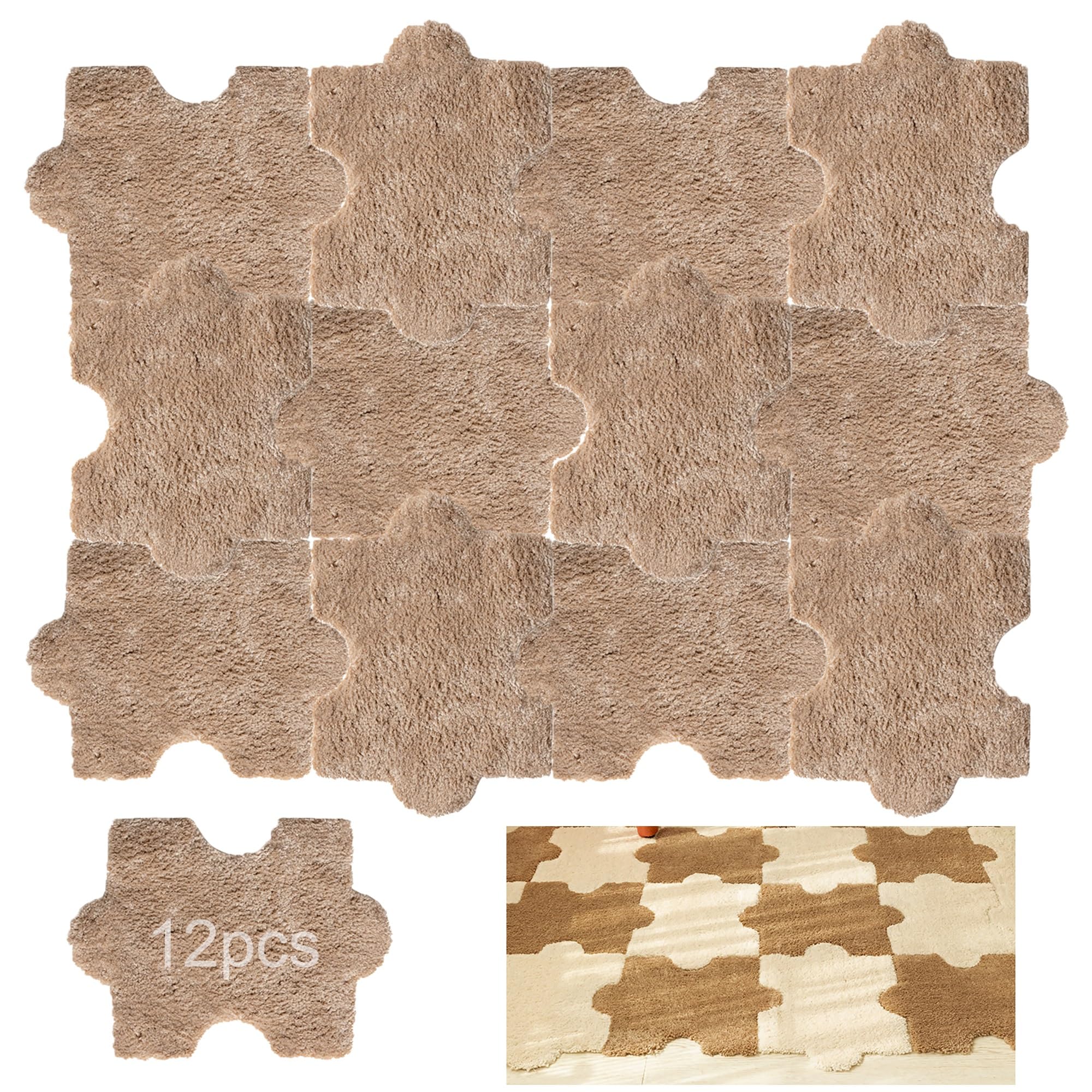 Funnyfuzzy Unregelmäßiger ineinandergreifender Teppich, Hundedecke, weicher Haustierbettbezug, ineinandergreifende Puzzle-Spielmatte, DIY, flauschige Teppichfliesen, rutschfest und waschbar ( Color :