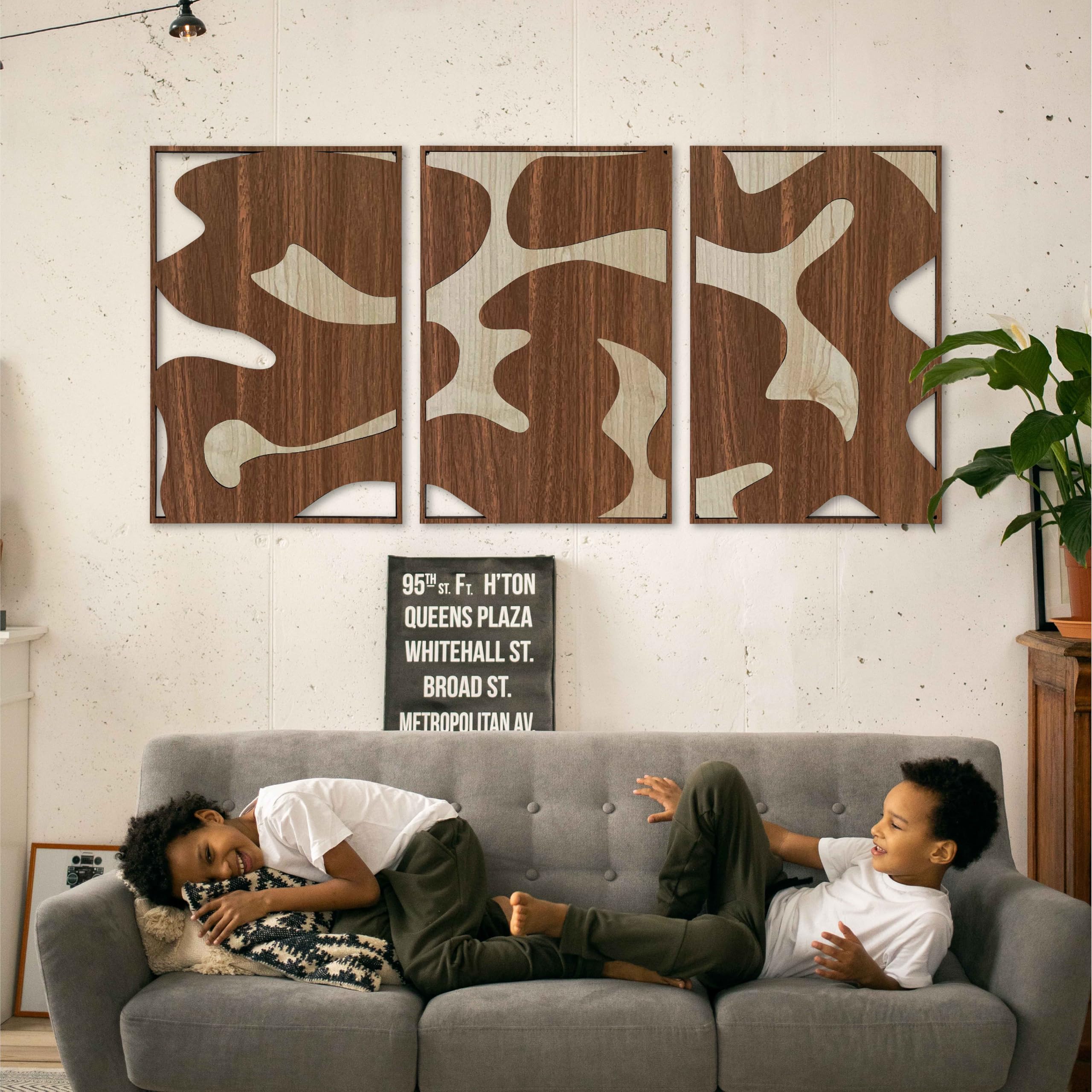 Einzigartige Wanddekoration mit moderner Holzwandkunst, abstrakte Holzwandpaneele mit neutraler und erdfarbener Textur, Boho-Heimdekoration, Geschenk für Wohnzimmer und Schlafzimmer